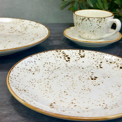 Брускетниця видовженої овальної форми 27,5 см Old Bavaria, плоска, молочного кольору, з коричневою окантовкою та вкрапленнями