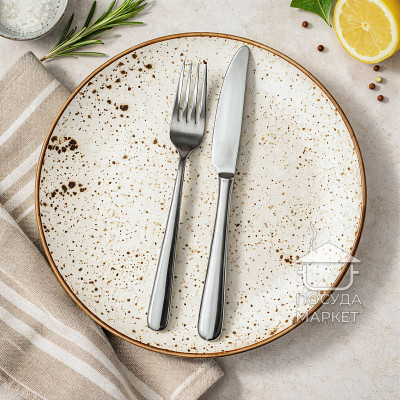Тарілка десертна кругла 21 см Old Bavaria, молочного кольору, з коричневою окантовкою та вкрапленнями Тарілка десертна кругла 21 см Old Bavaria, молочного кольору, з коричневою окантовкою та вкрапленнями