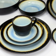 Чайний сервіз (набір) 4 чашки 300 мл + блюдця з кераміки Desert Sun, ніжно-блакитний, чорний зовні