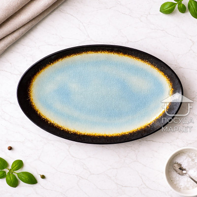 Блюдо овальне 29х18 см Desert Sun, ніжно-блакитне, з темною окантовкою Блюдо овальне 29х18 см Desert Sun, ніжно-блакитне, з темною окантовкою