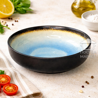 Салатник круглий 24х6см Desert Sun 1,9 л, ніжно-блакитний, чорний зовні Салатник круглий 24х6см Desert Sun 1,9 л, ніжно-блакитний, чорний зовні