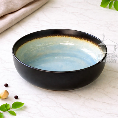 Салатник круглий 17,5х5 см Desert Sun 700 мл, ніжно-блакитний, чорний зовні Салатник круглий 17,5х5 см Desert Sun 700 мл, ніжно-блакитний, чорний зовні