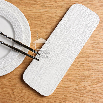 Брускетниця 30×10 см White Obelisk, прямокутне матове блюдо для закусок, біле