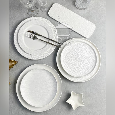 Фото 2 -Брускетниця 30×10 см White Obelisk, прямокутне матове блюдо для закусок, біле