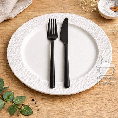 Тарілка десертна кругла 21 см White Obelisk, біла, з рельєфним бортом