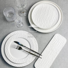 Тарілка десертна кругла 21 см White Obelisk, біла, з рельєфним бортом