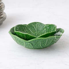 Салатник керамічний 20х6 см Leaf Bowl, 600 мл, глянцевий, зелений, у формі листя
