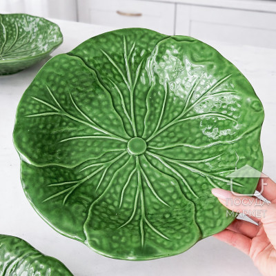 Салатник керамічний 26х4 см Leaf Bowl, глянцевий, зелений, у формі листя