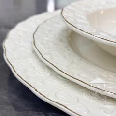 Набір (сервіз) 6 чашок 200 мл з блюдцями Ivory Elegance, порцеляна, рельєфний візерунок, колір слонової кістки