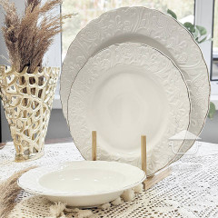 Набір (сервіз) 6 чашок 200 мл з блюдцями Ivory Elegance, порцеляна, рельєфний візерунок, колір слонової кістки