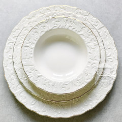 Набір (сервіз) 6 чашок 200 мл з блюдцями Ivory Elegance, порцеляна, рельєфний візерунок, колір слонової кістки