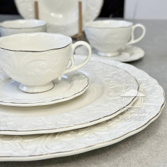 Набір (сервіз) 6 чашок 200 мл з блюдцями Ivory Elegance, порцеляна, рельєфний візерунок, колір слонової кістки