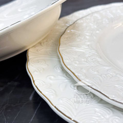 Набір (сервіз) 6 чашок 200 мл з блюдцями Ivory Elegance, порцеляна, рельєфний візерунок, колір слонової кістки