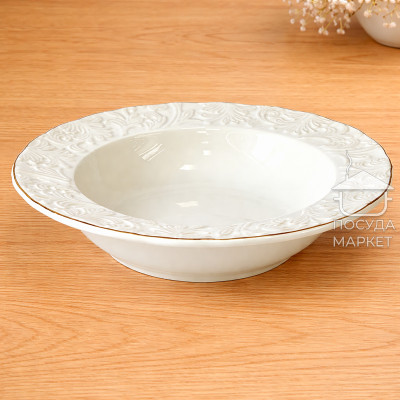 Тарілка супова 21,5 см Ivory Elegance, порцеляна, рельєфний візерунок, колір слонової кістки Тарілка супова 21,5 см Ivory Elegance, порцеляна, рельєфний візерунок, колір слонової кістки