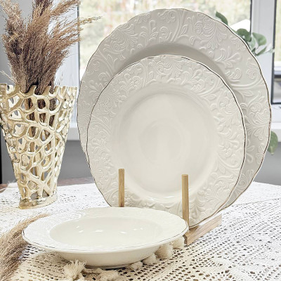 Фото 2 -Блюдо кругле порцелянове 33 см Ivory Elegance, рельєфний візерунок, кольору слонової кістки