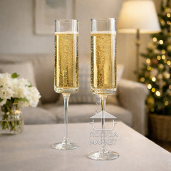 Набір 6 келихів 150 мл для шампанського циліндричної форми, на високій ніжці, прозоре скло