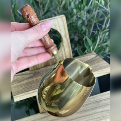 Турка для кави Golden Guji 300 мл, сталева з дерев’яною ручкою, золоте покриття