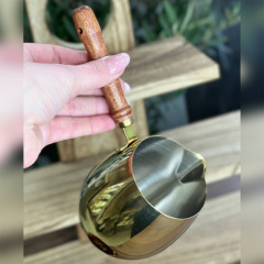 Турка для кави Golden Guji 450 мл, сталева з дерев’яною ручкою, золоте покриття