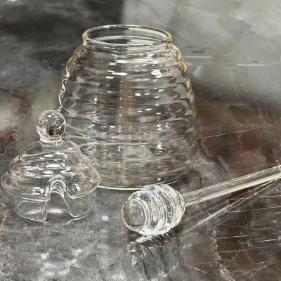 Банка для меду Honey Hive 500 мл, скляна з ложкою та кришкою