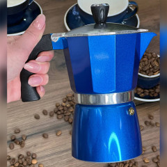 Гейзерна кавоварка Como 300 мл (6 чашок), алюмінієва, синя