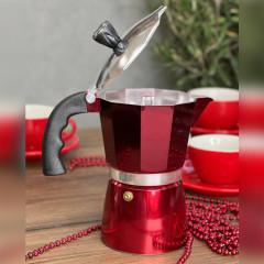 Гейзерна кавоварка Como 300 мл (6 чашок), алюмінієва, червона