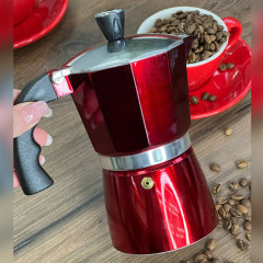 Гейзерна кавоварка Como 300 мл (6 чашок), алюмінієва, червона