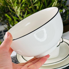 Салатник круглый 15х7 см Velora 700 мл, керамика, белый с черной окантовкой