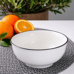 Салатник круглый 15х7 см Velora 700 мл, керамика, белый с черной окантовкой