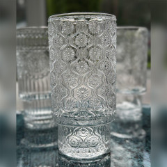 Набор 6 фигурных высоких больших стаканов 300 мл Osman из прозрачного стекла с узорами