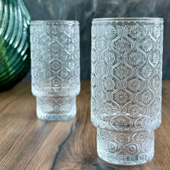 Набор 6 фигурных высоких больших стаканов 300 мл Osman из прозрачного стекла с узорами
