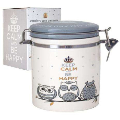 Фото 2 -Банка керамическая Be Happy Совушки» 500мл, крышка с защелкой