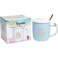 Кружка порцелянова Love is in the air 375мл з кришкою і ложечкою