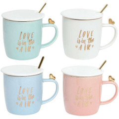 Кружка порцелянова Love is in the air 375мл з кришкою і ложечкою