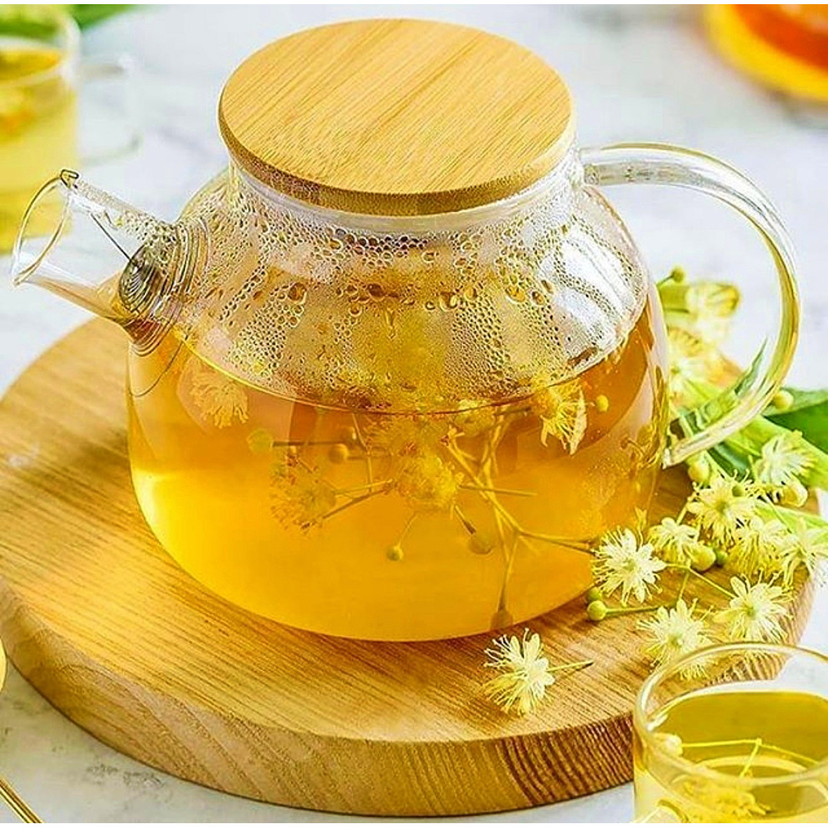 Чайник заварювальний 600 мл круглий скляний з бамбуковою кришкою Stockholm