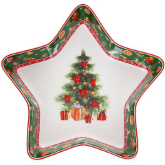 Блюдо в форме звезды Елочка 17.5см, фарфоровое, зеленый