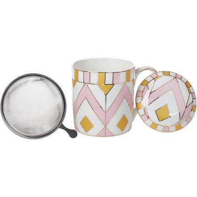 Фото 2 -Кружка-заварник Рожевий зигзаг 380мл, з металевим ситом Фото 2 -Кружка-заварник Рожевий зигзаг 380мл, з металевим ситом