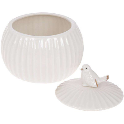 Фото 2 -Банка фарфоровая Птичка 500мл с объемом, млн. декором, белый глянец