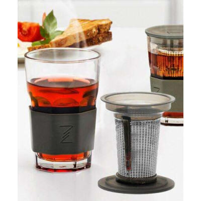 Фото 2 -Стакан-заварник ZestGlass Original 415мл з металевим ситом і силіконовим захистом (синій) Фото 2 -Стакан-заварник ZestGlass Original 415мл з металевим ситом і силіконовим захистом (синій)