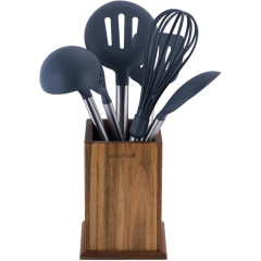 Набор кухонных принадлежностей Kamille Oryen Brown 6 аксессуаров на деревянной подставке