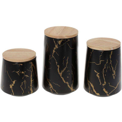 Фото 2 -Банка фарфоровая Мраморная Роскошь 720мл черный с золотом, с бамбуковой крышкой Фото 2 -Банка фарфоровая Мраморная Роскошь 720мл черный с золотом, с бамбуковой крышкой