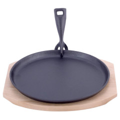 Сковорода чугунная Kamille Brighton Ø25см со съемной ручкой на деревянной подставке