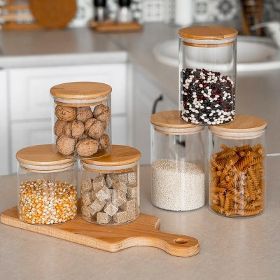 Фото 2 -Банка для продуктов «Cadassi» 620мл стеклянная с деревянной крышкой