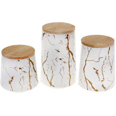 Фото 2 -Банка фарфоровая Мраморная Роскошь 1л белый с золотом, с бамбуковой крышкой Фото 2 -Банка фарфоровая Мраморная Роскошь 1л белый с золотом, с бамбуковой крышкой