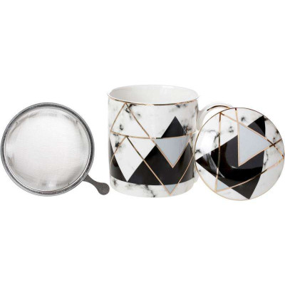 Фото 2 -Кружка-заварник Чорний мармур 380мл, з металевим ситом, чорний з блакитним Фото 2 -Кружка-заварник Чорний мармур 380мл, з металевим ситом, чорний з блакитним