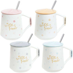 Кружка фарфорова Time is forever 440мл з кришкою і ложкою
