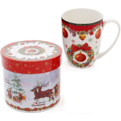 Кружка порцелянова Різдвяний орнамент 375мл в подарунковому тубусі