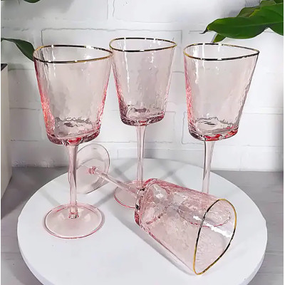 Набор 4 фужера Diva Pink бокалы для вина 400мл розовый с золотым кантом.