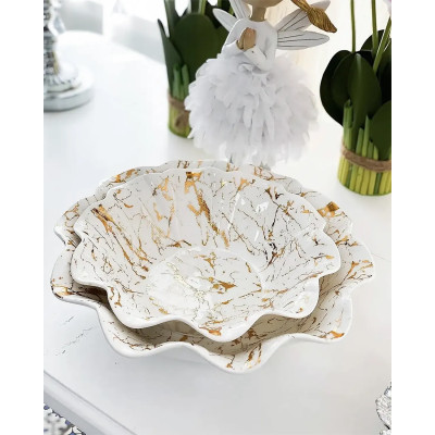 Фото 2 -Набор 2 фарфоровых салатника Золотой Волан 20.1х20.1х6.2см, белый с золотом Фото 2 -Набор 2 фарфоровых салатника Золотой Волан 20.1х20.1х6.2см, белый с золотом