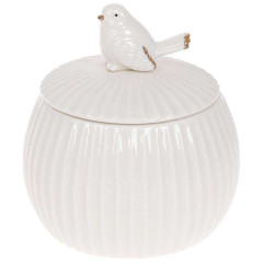 Банка фарфоровая Птичка 750мл с объемом, млн декором, белый глянец