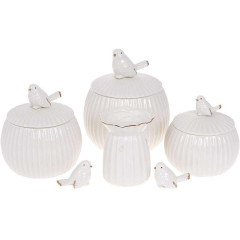 Банка фарфоровая Птичка 750мл с объемом, млн декором, белый глянец